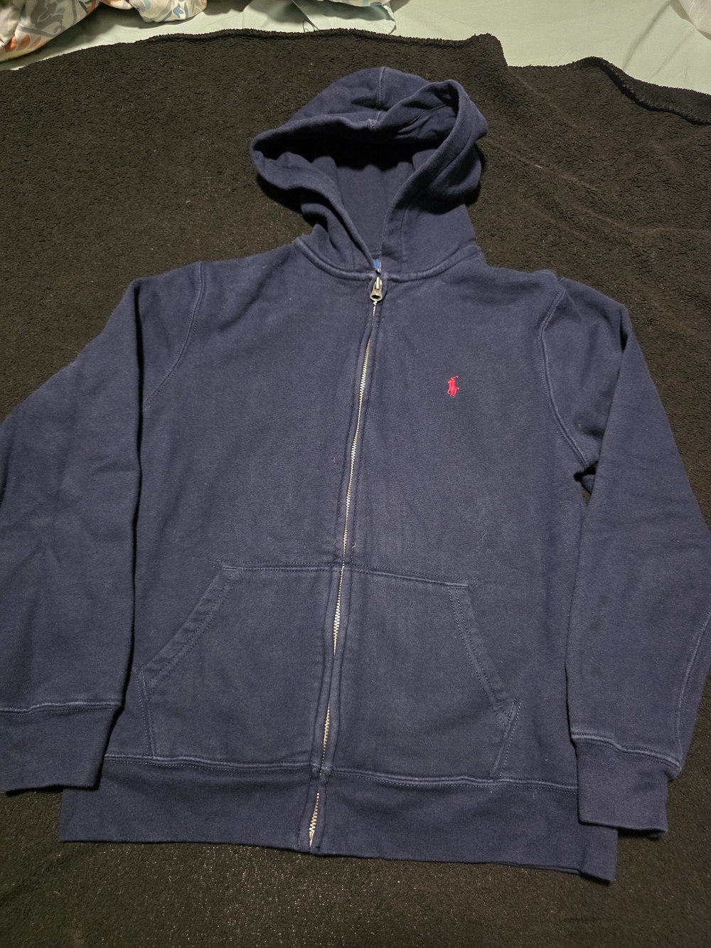 Polo by Ralph Lauren Navy Zip-Up Hoodie with Red Pony Logo